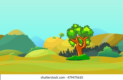 Cartoon stylized vector illustration on the theme of the European landscape. For print, create videos or web graphic design, user interface, card, poster.