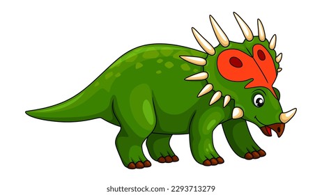 Cartoon styracosaurus dinosaur character. Isolated vector genus of herbivorous ceratopsian dino from the Cretaceous Period Campanian stage. Ancient spiky monster lizard, wild prehistoric reptile