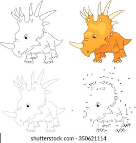 Cartoon styracosaurus. Dot to dot educational game for kids. Vector illustration