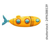 Cartoon submarine clip art image, cute yellow submarine vector illustration, isolated on white background