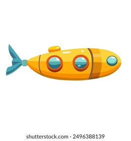 Cartoon submarine clip art image, cute yellow submarine vector illustration, isolated on white background