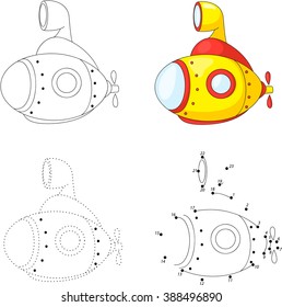 Cartoon submarine. Dot to dot educational game for kids