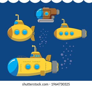 Cartoon submarine. Drawing for children.