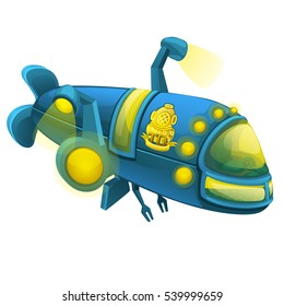 Cartoon submarine isolated on white background. Vector illustration closeup.
