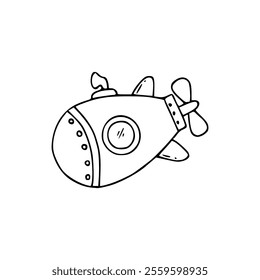 A cartoon submarine is shown in a line drawing