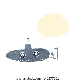 submarino de dibujos animados con burbuja de pensamientos