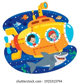 Cartoon Submarine Under The Sea