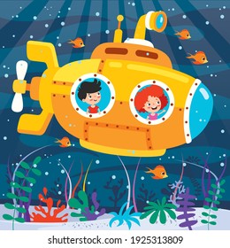 Cartoon Submarine Under The Sea