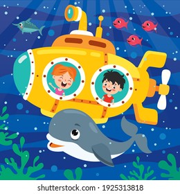 Cartoon Submarine Under The Sea