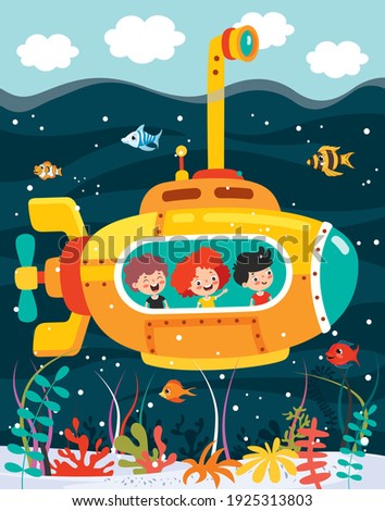 Cartoon Submarine Under The Sea