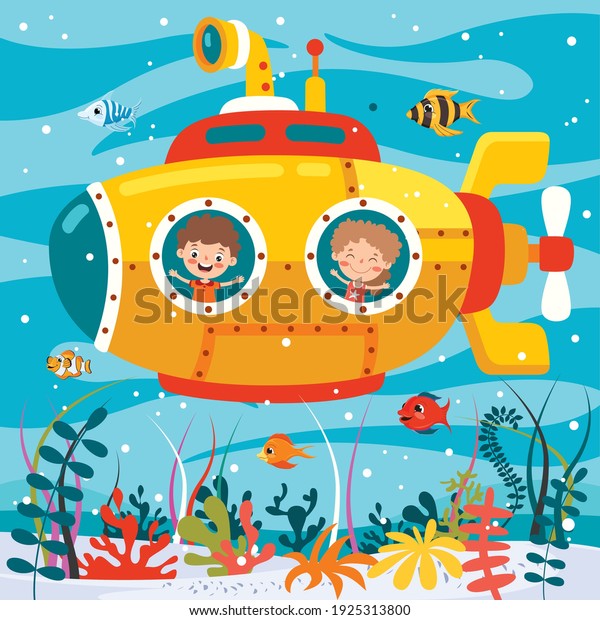 Cartoon Submarine Under The\
Sea