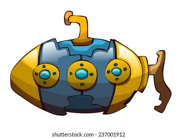 Cartoon Submarine, Vector Illustration isolated on White Background, outlines and Color available on separate Layer. 