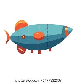 Cartoon submarine watercraft vector illustration, cute underwater transportation, fish shaped submarine