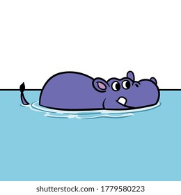 Cartoon Submerging Hippo Vector Illustration