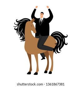 Cartoon successful businessman riding a horse vector illustration. Man horse riding, businessman success