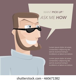 Cartoon successful pickuper man vector illustration. Pick up girl training creative design poster