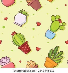 Cartoon Succulent Seamless Pattern Background 