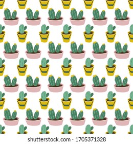 Cartoon succulents colorful vector pattern
