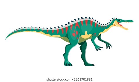 Caricatura Caricatura de Suchomimus dinosaur. Animales o reptiles de vida silvestre antiguos, raptor paleontológico o personaje lindo vector bestia. Lagartija prehistórica de depredador, dinosaurio carnívoro con dientes afilados