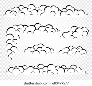 Cartoon suds set, coronavirus disinfection graphic element, clouds steam or vaping, smoke, foam template for design. Isolated vector illustration.