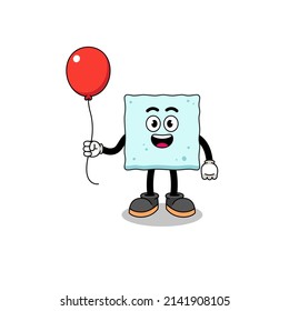 Cartoon of sugar cube holding a balloon , character design