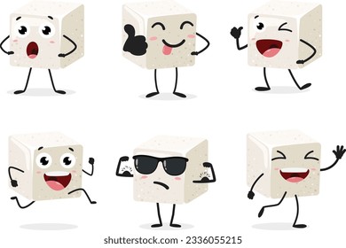 Cartoon Sugar cube, set of Cute characters, Isolated on white background