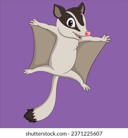 Cartoon sugar glider gliding animal character design illustration