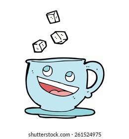 cartoon sugar lumps falling into tea cup