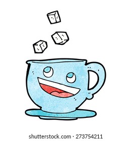 cartoon sugar lumps falling into tea cup