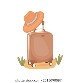 Maleta de dibujos animados y Ilustración vectorial de sombrero. Símbolo del concepto de icono de viaje.