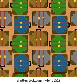 Cartoon suitcase repeating pattern background. Flat color artwork, vector format
