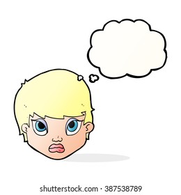 cartoon sulking woman with thought bubble