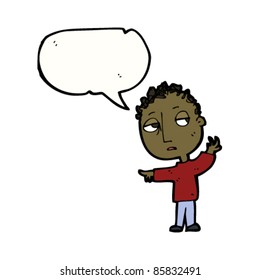 cartoon sulky boy waving