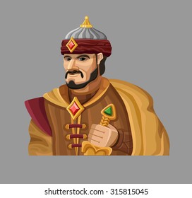 Cartoon Sultan auf Golden. Vektorgrafik