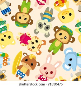 cartoon summer animal seamless pattern