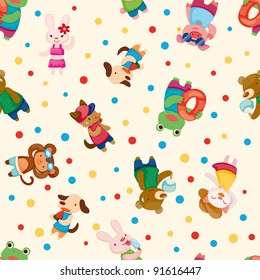 cartoon summer animal seamless pattern