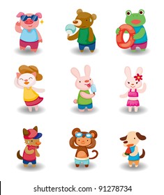 cartoon summer animal set
