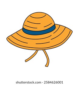 Cartoon summer beach hat clip art vector isolated on white background. Sun hat. Doodle summer beach hat coloring pages. Summer worksheets activity printable. 