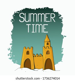 Cartoon summer beach poster. Vector illustration