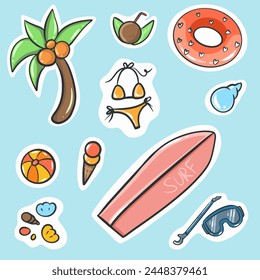 Cartoon summer elements set, summertime accessory stickers