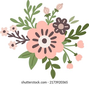 Cartoon summer flowers bouquet. Spring florals simple bouquet vector illustration 