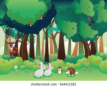 Cartoon Summer Forest Landscape Green Shrubs Stock Vector (Royalty Free ...