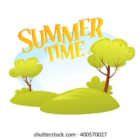 Cartoon Summer Landscape Background. Summer tree. Vector illustration EPS10