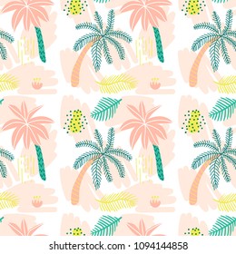 Cartoon summer palms pattern. Vector illustration.
