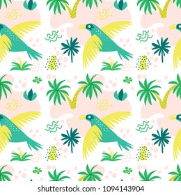 Cartoon summer parrots pattern. Vector illustration.