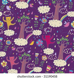 Cartoon summer seamless pattern in vector