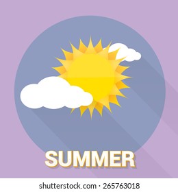 cartoon summer sky with sun. vector illustration