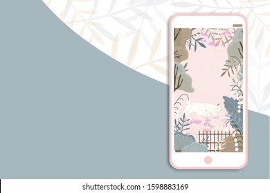 Cartoon Summer and spring, Cute vector of cat sleeping under the tree in the park on sunny day, A nature landscape for a poster, card, flyer or banner on mobile phone template with cpy space