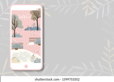 Cartoon Summer and spring, Cute vector of cat sleeping under the tree in the park on sunny day, A nature landscape for a poster, card, flyer or banner on mobile phone template with copy space