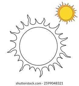 Cartoon summer sun clip art vector. Doodle summer sun coloring pages for kids. Trace and color sun. Happy sunny. Summer worksheets for kids activity printable.
